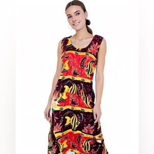 Dunn’s River Falls Jamaica Ocean Fish Sea Life Red Sleeveless Maxi Dress Vintage